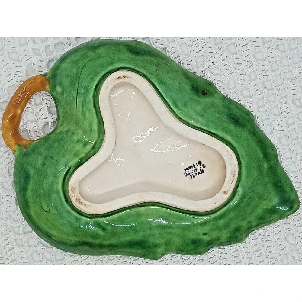 Occupied Japan Tomatoes Salt & Pepper and Condiment Container Leaf Tray Vintage